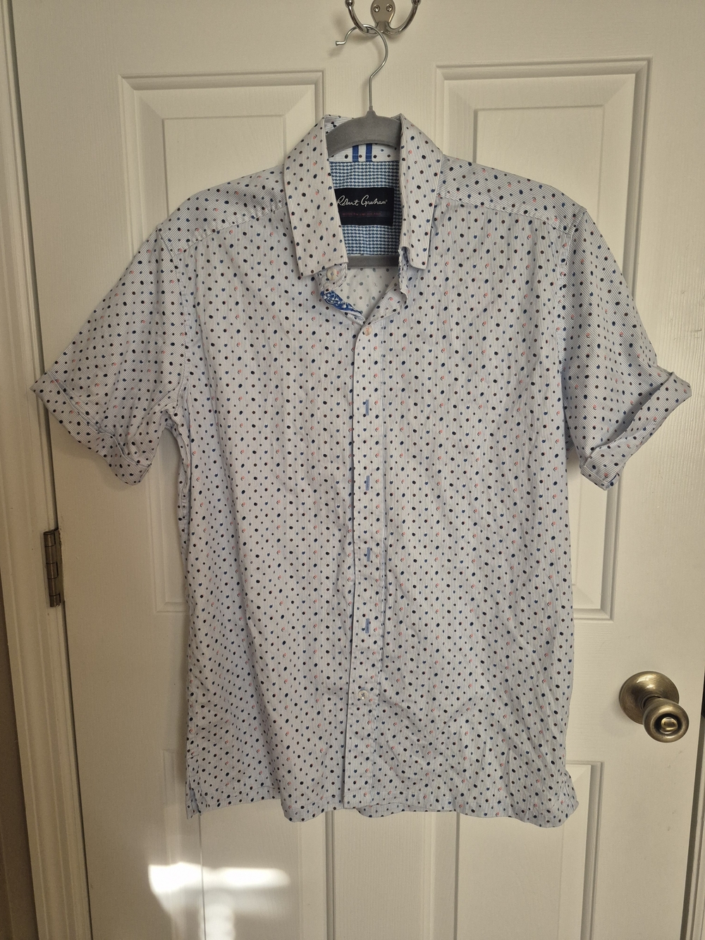 Robert Graham White Short-Sleeve Button-Down with Red and Blue Dot Print